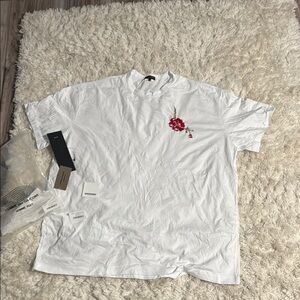 White T-Shirt with Red Floral Design